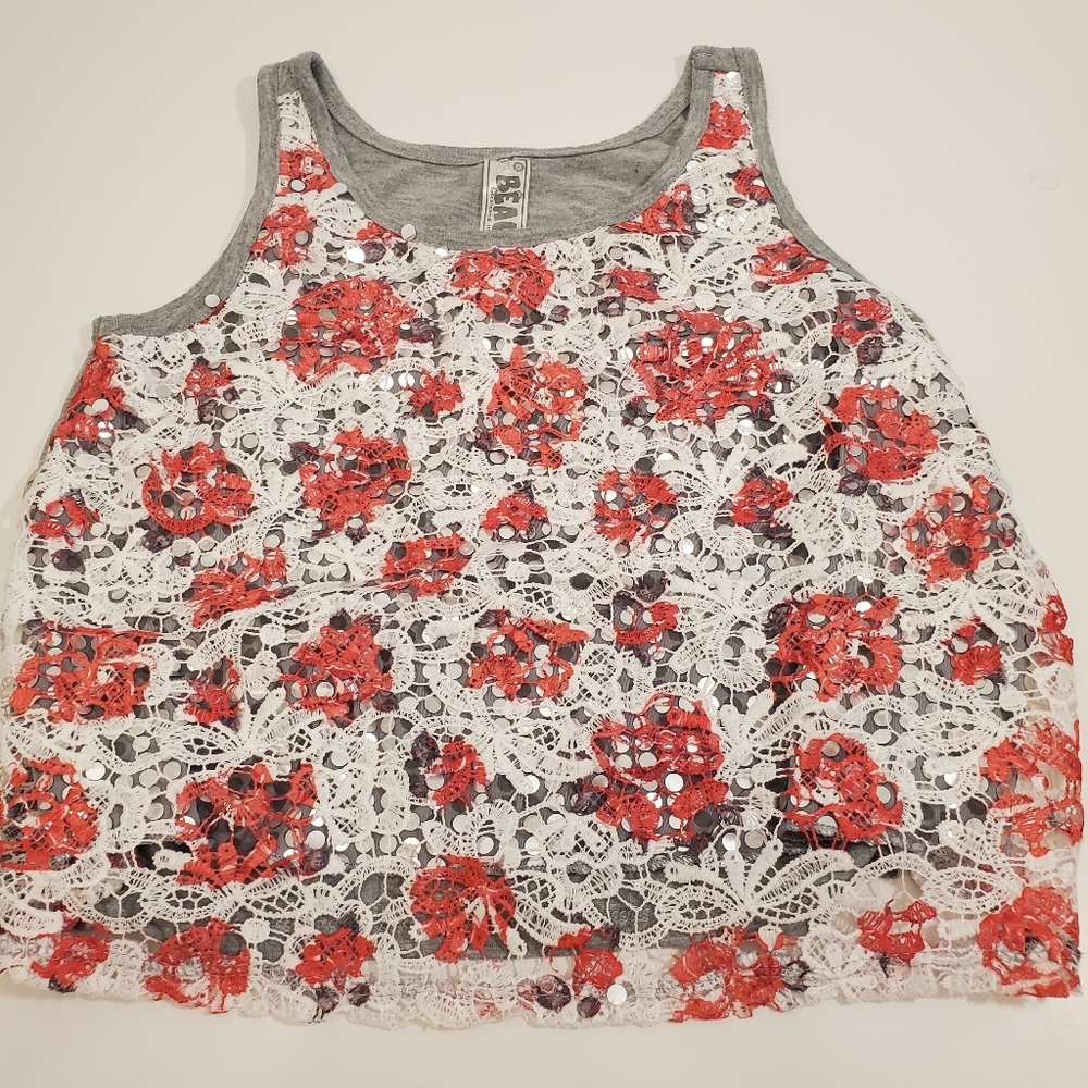 Beautees Girl's Floral Knit and Sequin Tank